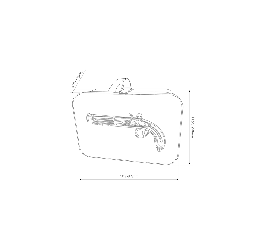 brown faux leather pistol embossed case carry-on bag outline with dimensions