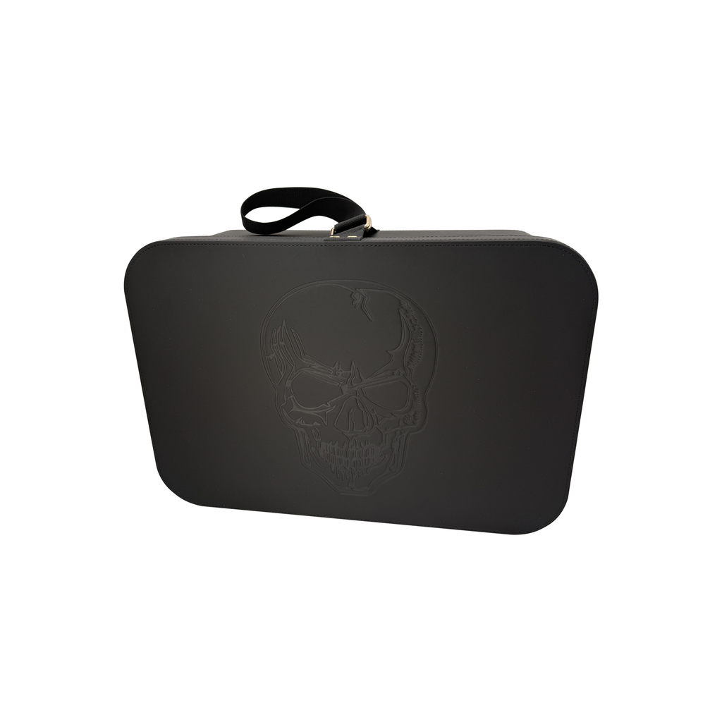 faux leather black skull embossed carry-on bag and storage case